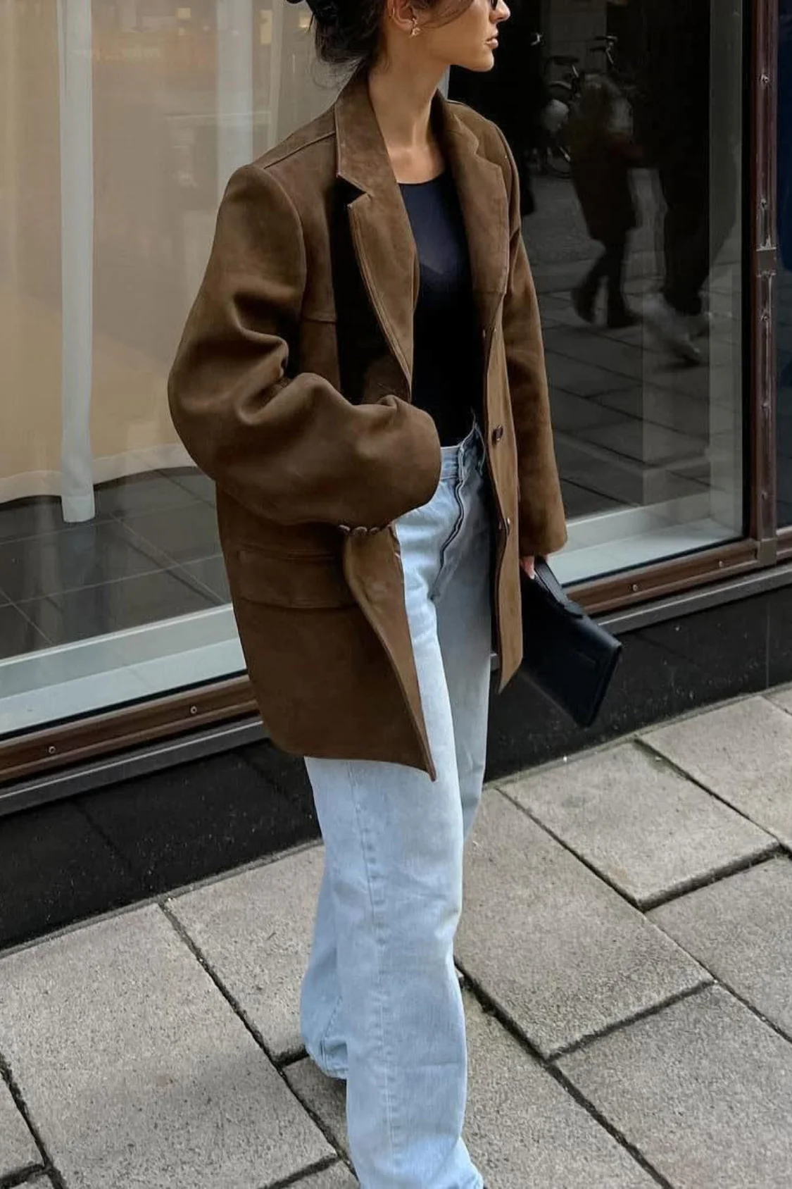 Brown Suede Retro American Blazer Style Coat - Image 4
