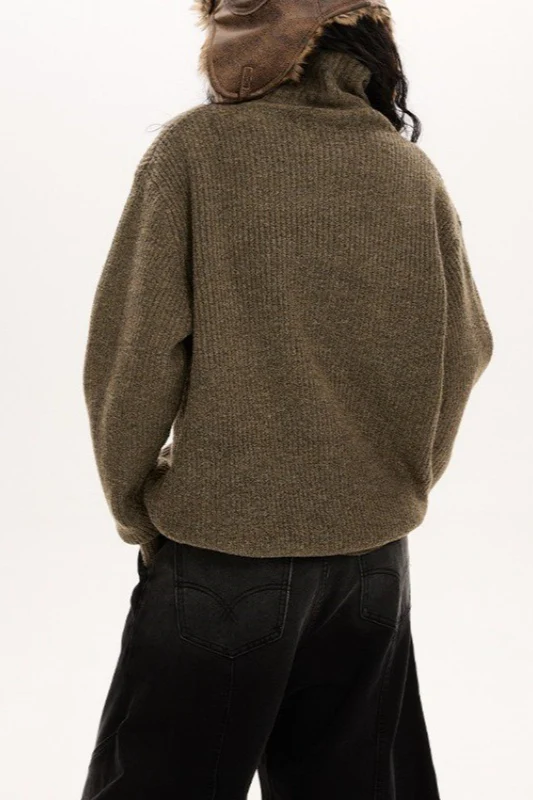 Button Collar Retro Slouchy Knit Cardigan - Image 3