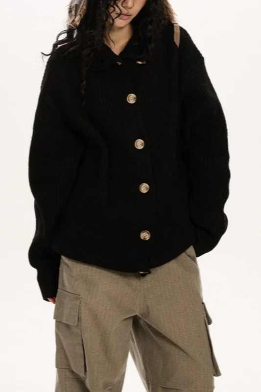 Button Collar Retro Slouchy Knit Cardigan - Image 5