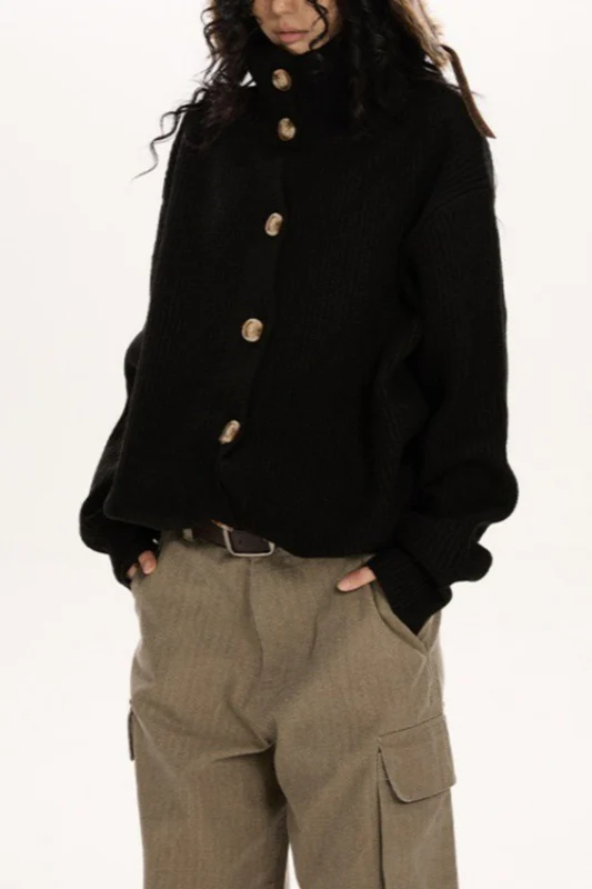 Button Collar Retro Slouchy Knit Cardigan - Image 6