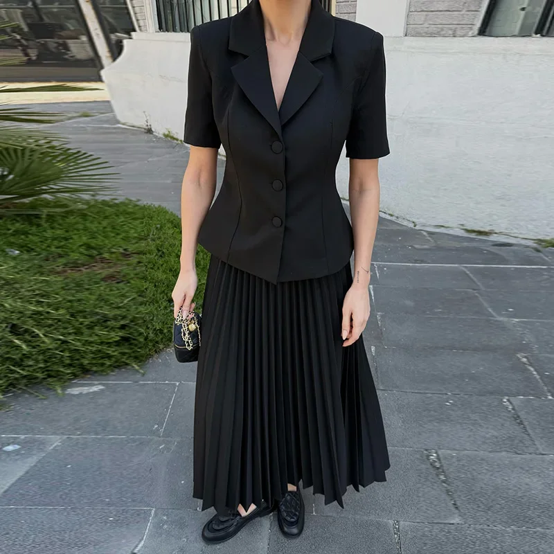 Button Lapel Pleated Skirt Coat - Image 10