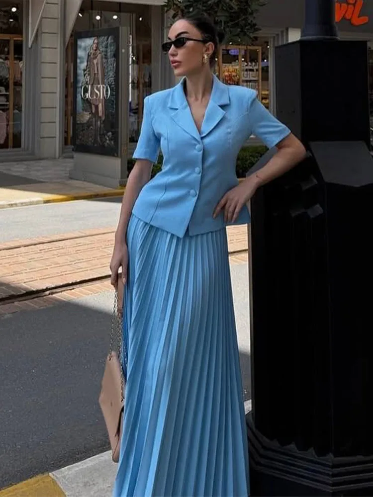 Button Lapel Pleated Skirt Coat - Image 4