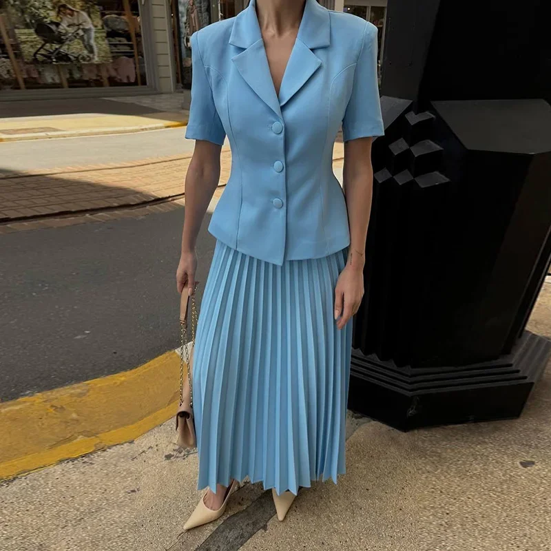 Button Lapel Pleated Skirt Coat - Image 8