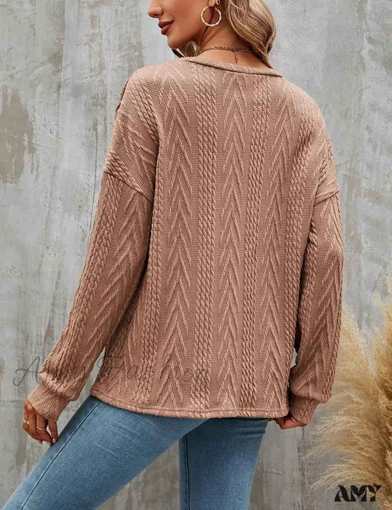 Amy Fashion - Cable Knit Tunic Sweater Crewneck Long Sleeve Sweater - Image 2