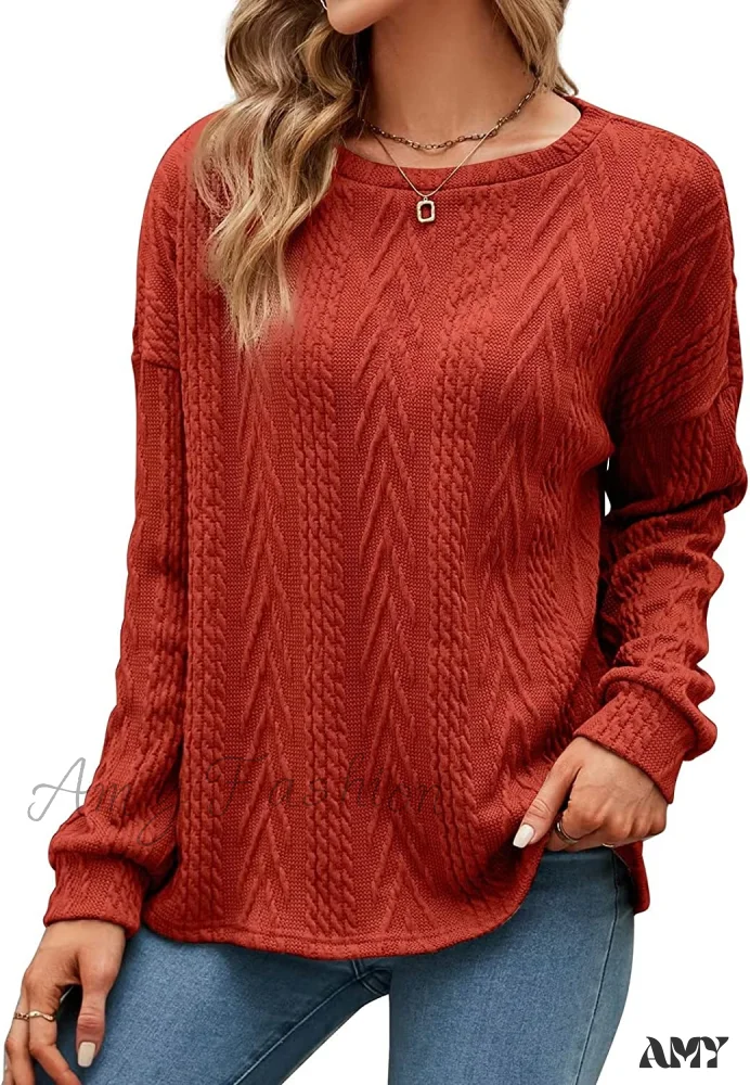 Amy Fashion - Cable Knit Tunic Sweater Crewneck Long Sleeve Sweater - Image 7