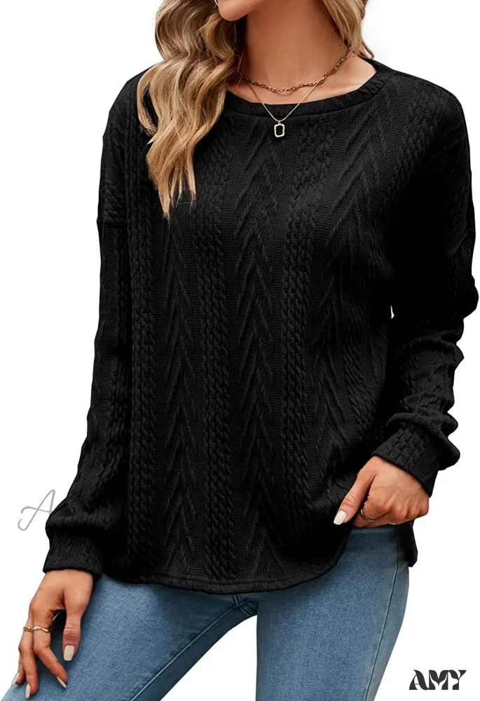 Amy Fashion - Cable Knit Tunic Sweater Crewneck Long Sleeve Sweater - Image 8