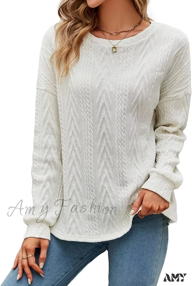 Amy Fashion - Cable Knit Tunic Sweater Crewneck Long Sleeve Sweater - Image 9