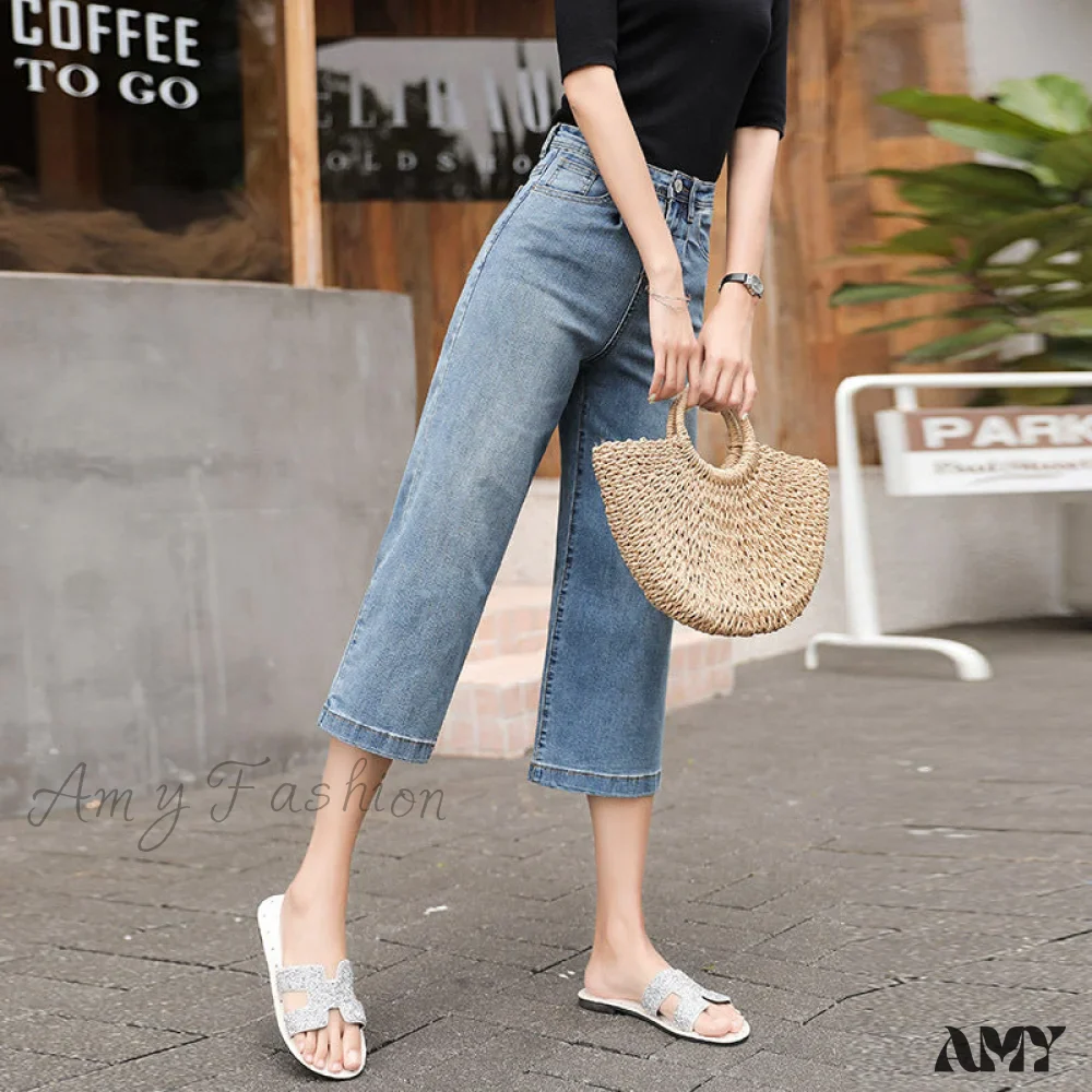 Amy Fashion - Fashion Straight Capri Jeans Pants
