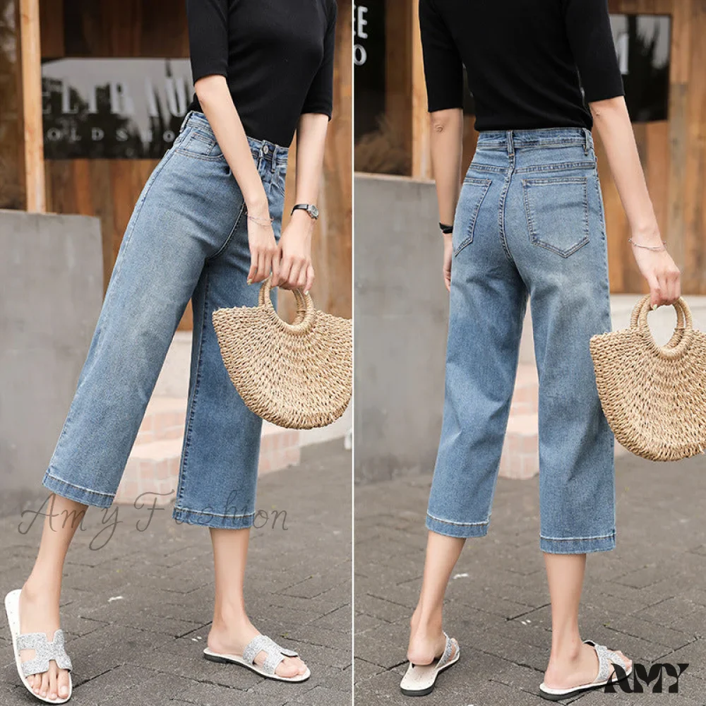 Amy Fashion - Fashion Straight Capri Jeans Pants - Image 2