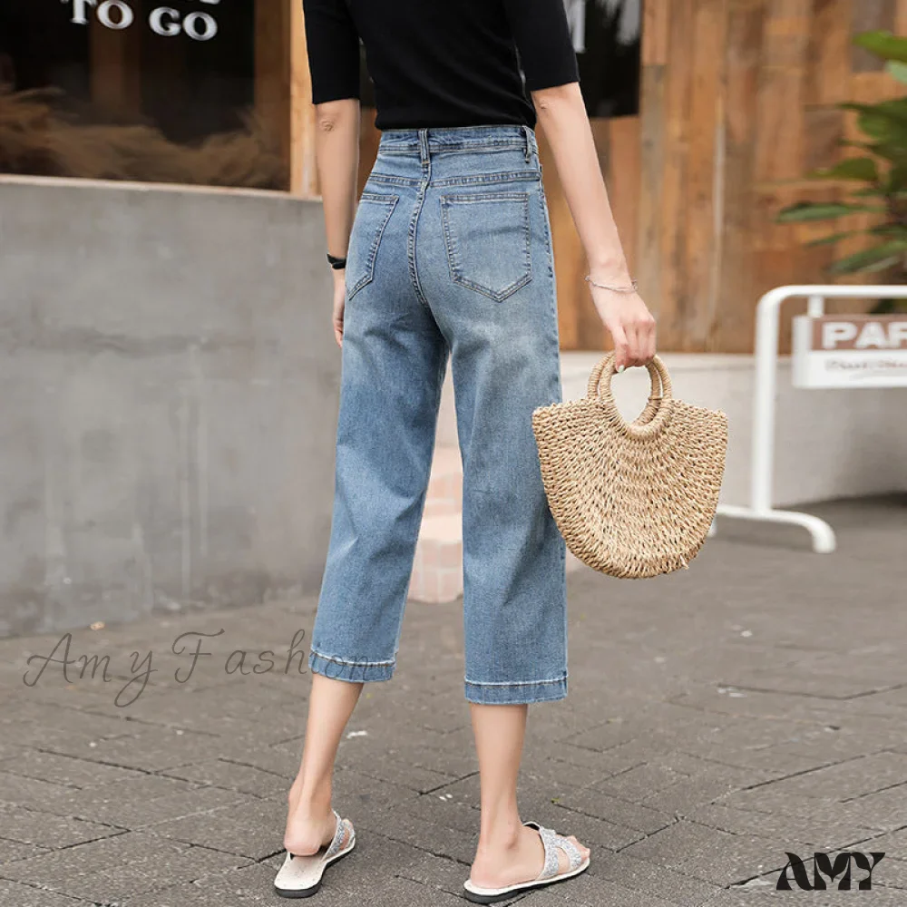 Amy Fashion - Fashion Straight Capri Jeans Pants - Image 3