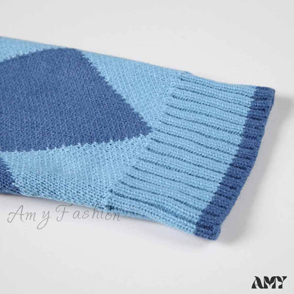 Amy Fashion - Black Blue Daily Plaid Knitwear Cardigan - Image 3