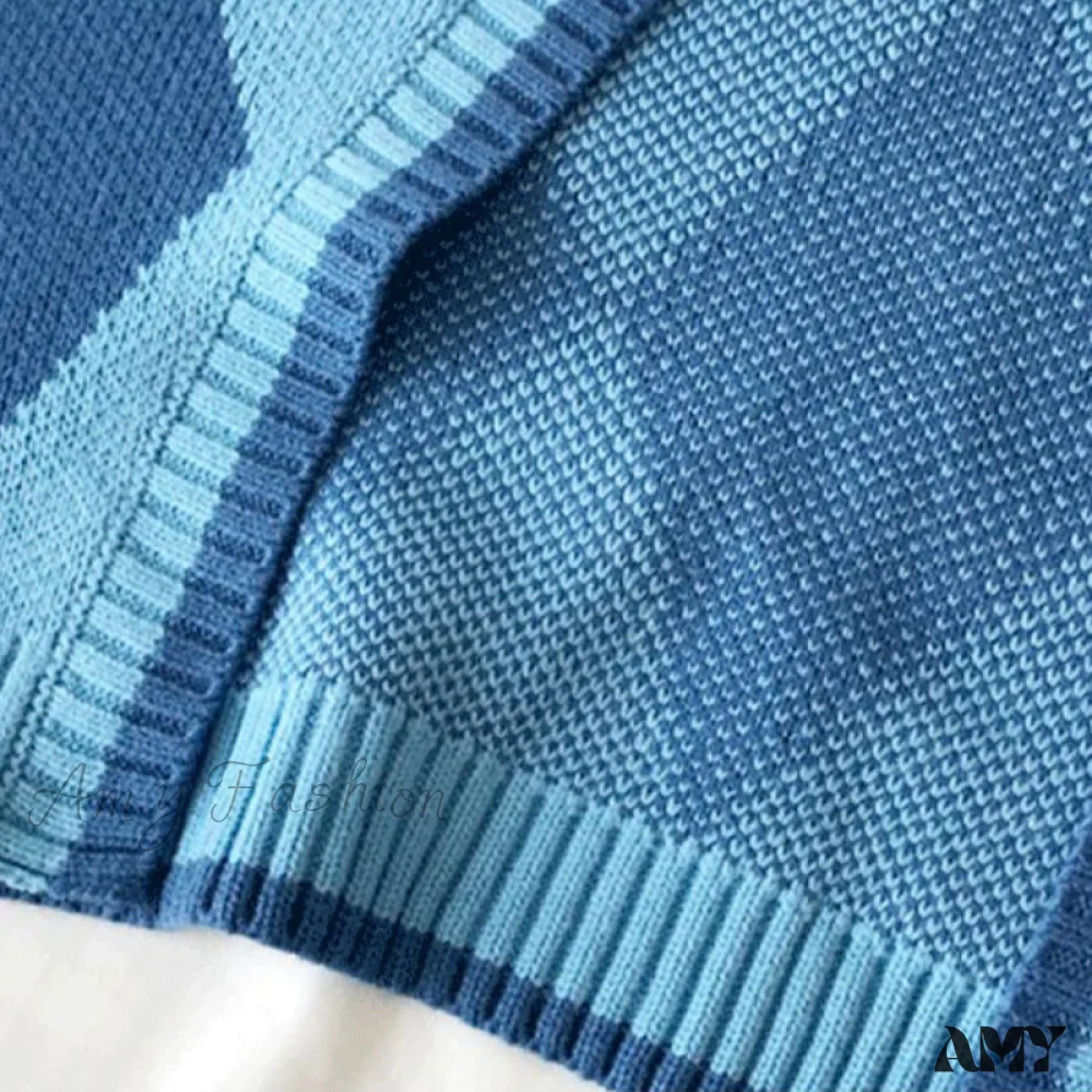 Amy Fashion - Black Blue Daily Plaid Knitwear Cardigan - Image 5