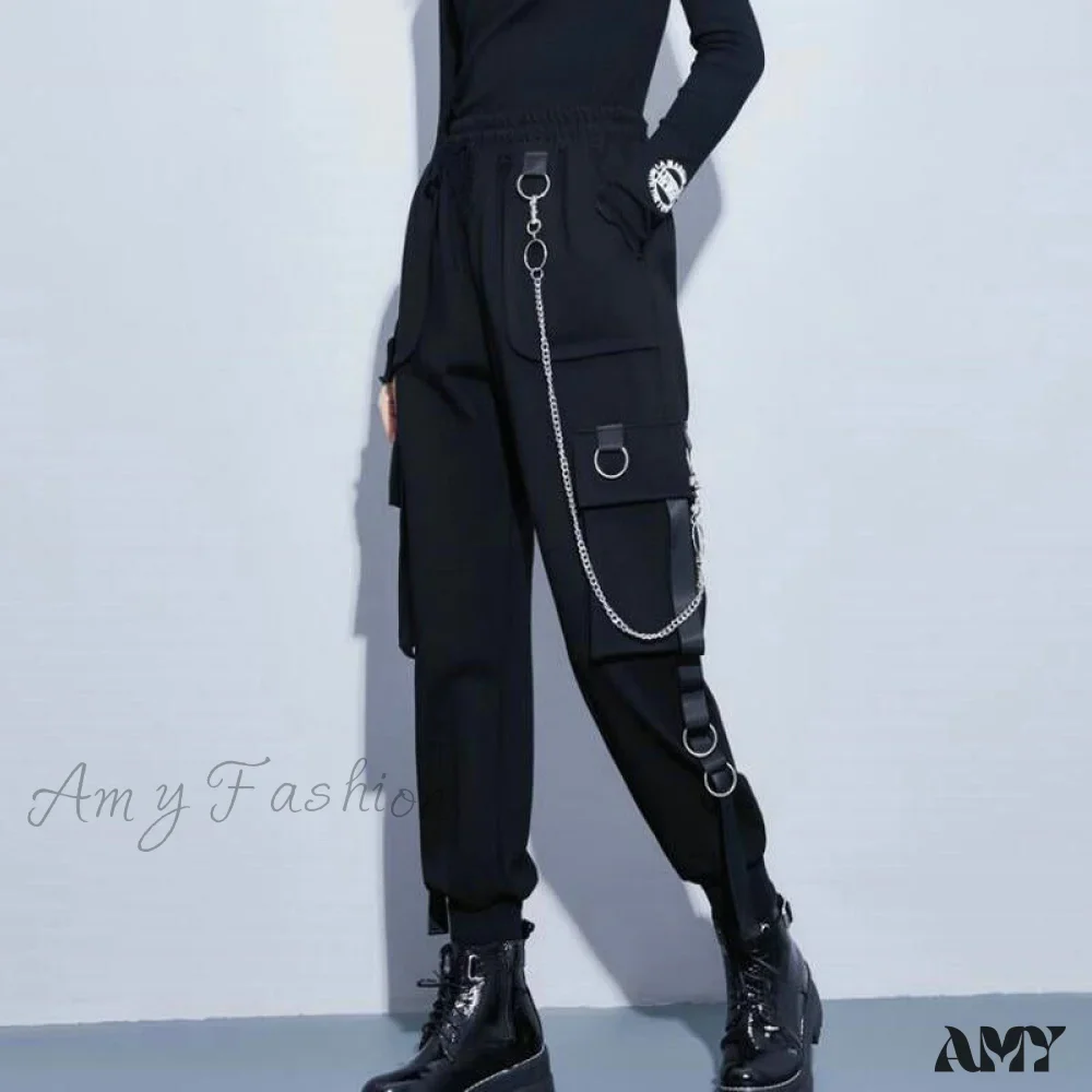 Amy Fashion - Punk Black Female Joggers Cargo Pants - Image 7