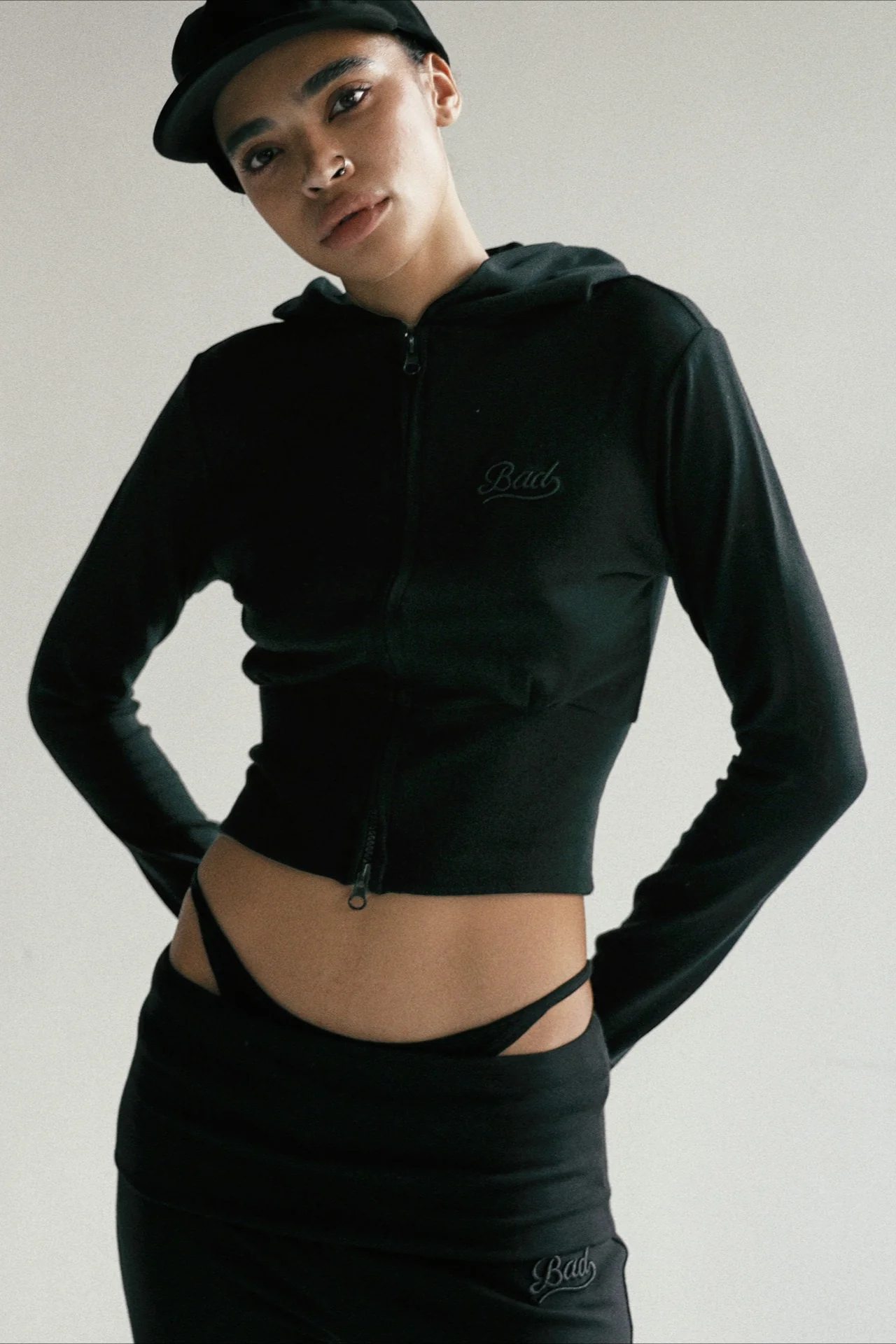 Carmine Zip-Up Embroidered Crop Hoodie - Image 8