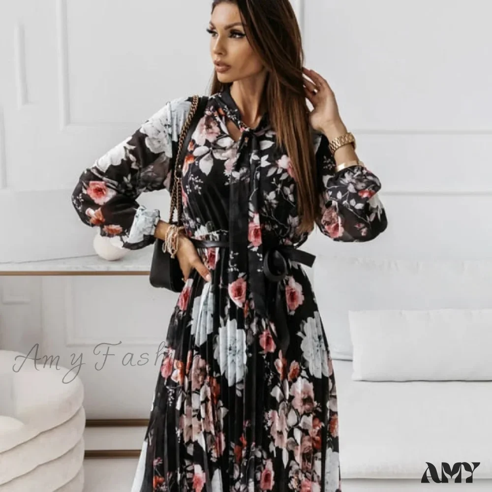 Amy Fashion - Casual Deep V Neck Green Pleated Office Dresses - Image 2