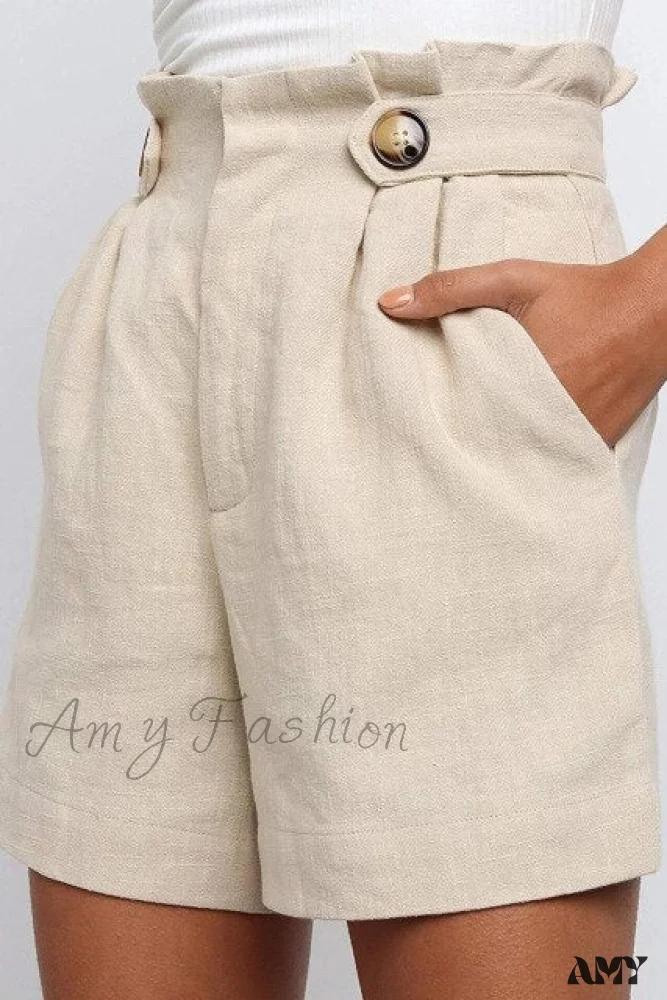 Amy Fashion - Casual High Waist Loose Cotton Hemp Shorts - Image 4