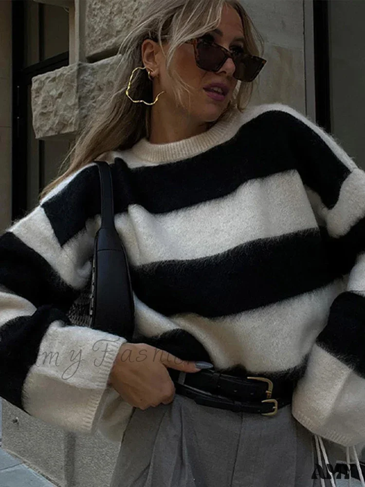 Casual Knitted Solid Women Pullover O-neck Long Sleeve Loose Female Fashion Sweater - Image 4