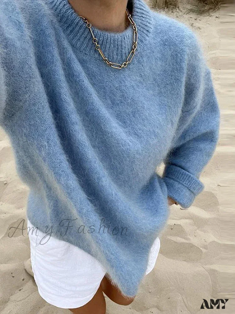 Casual Knitted Solid Women Pullover O-neck Long Sleeve Loose Female Fashion Sweater - Image 5