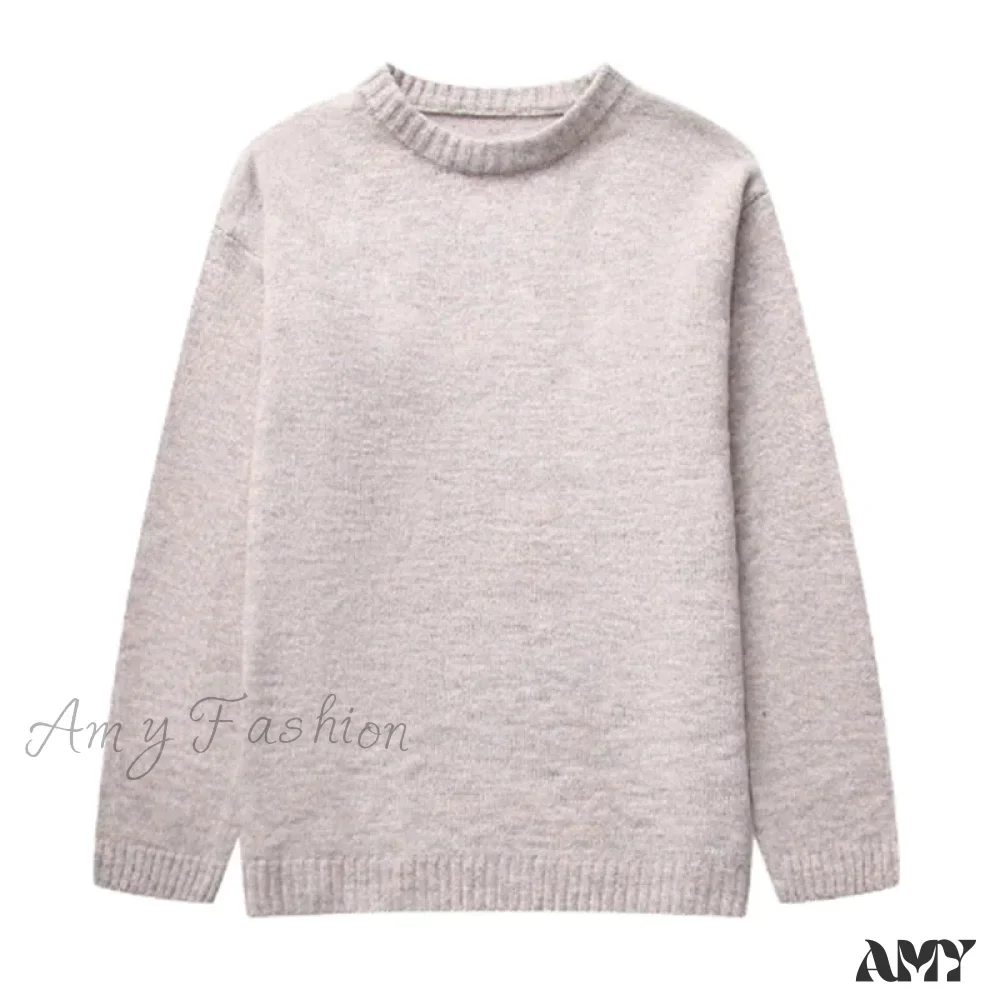 Casual Knitted Solid Women Pullover O-neck Long Sleeve Loose Female Fashion Sweater - Image 7