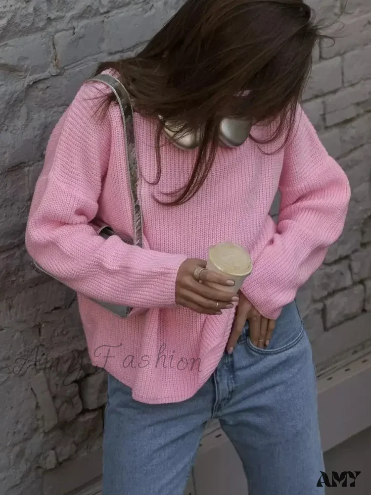 Casual Knitted Women Solid V-neck Long Sleeve Pullover Sweater - Image 5