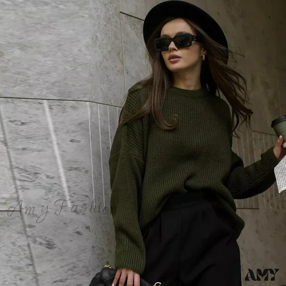 Casual Knitted Women Solid V-neck Long Sleeve Pullover Sweater - Image 7