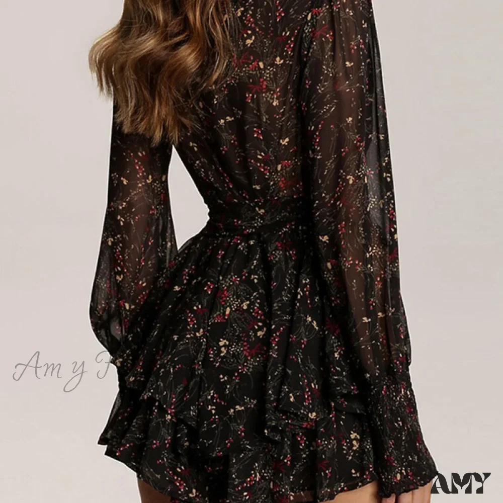 Amy Fashion - Casual Sleeve Chiffon A Line Lady Mini Dress - Image 4