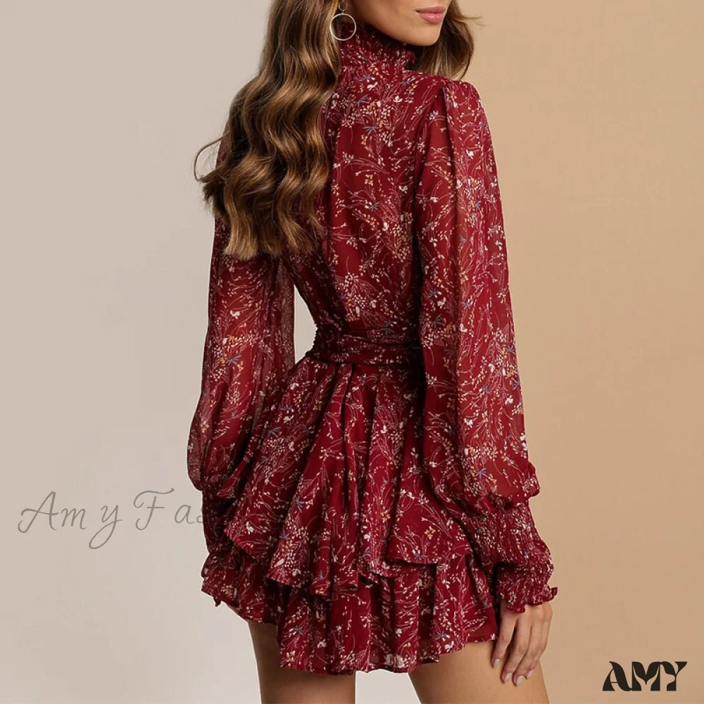 Amy Fashion - Casual Sleeve Chiffon A Line Lady Mini Dress - Image 5