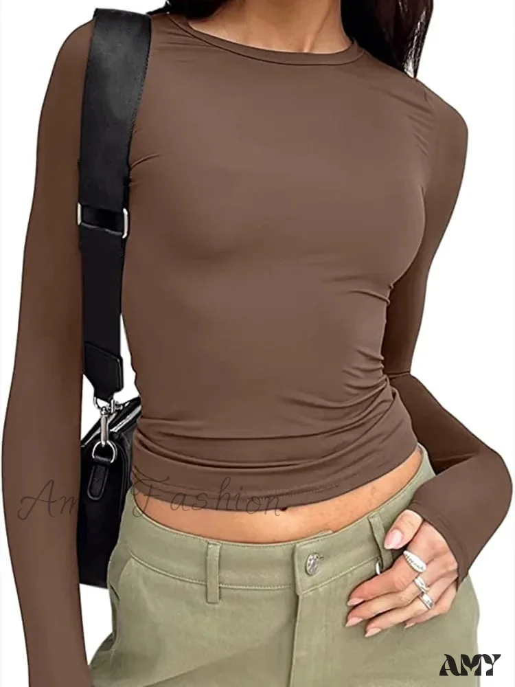 Amy Fashion - Casual Long Sleeve Solid Slim Fit Pullovers T-shirts - Image 12