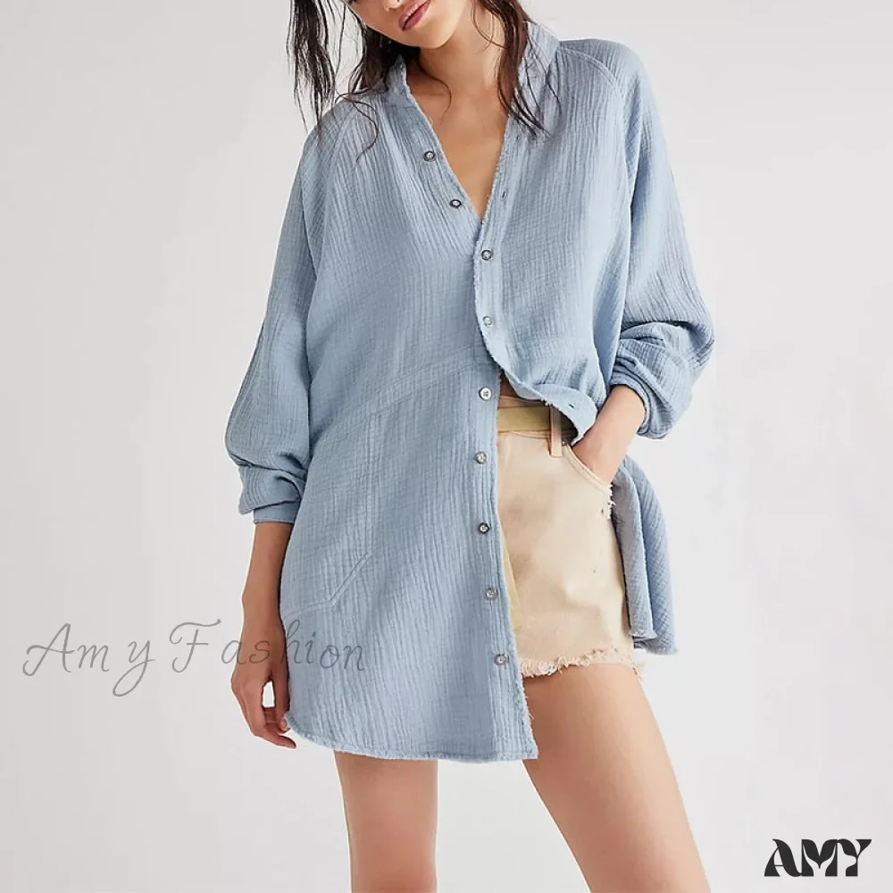 Amy Fashion - Casual Loose 100% Cotton Gauze Shirts - Image 3