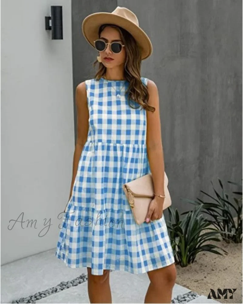 Amy Fashion - Casual Loose Plaid Print Ruffled Midi Dress - Image 2