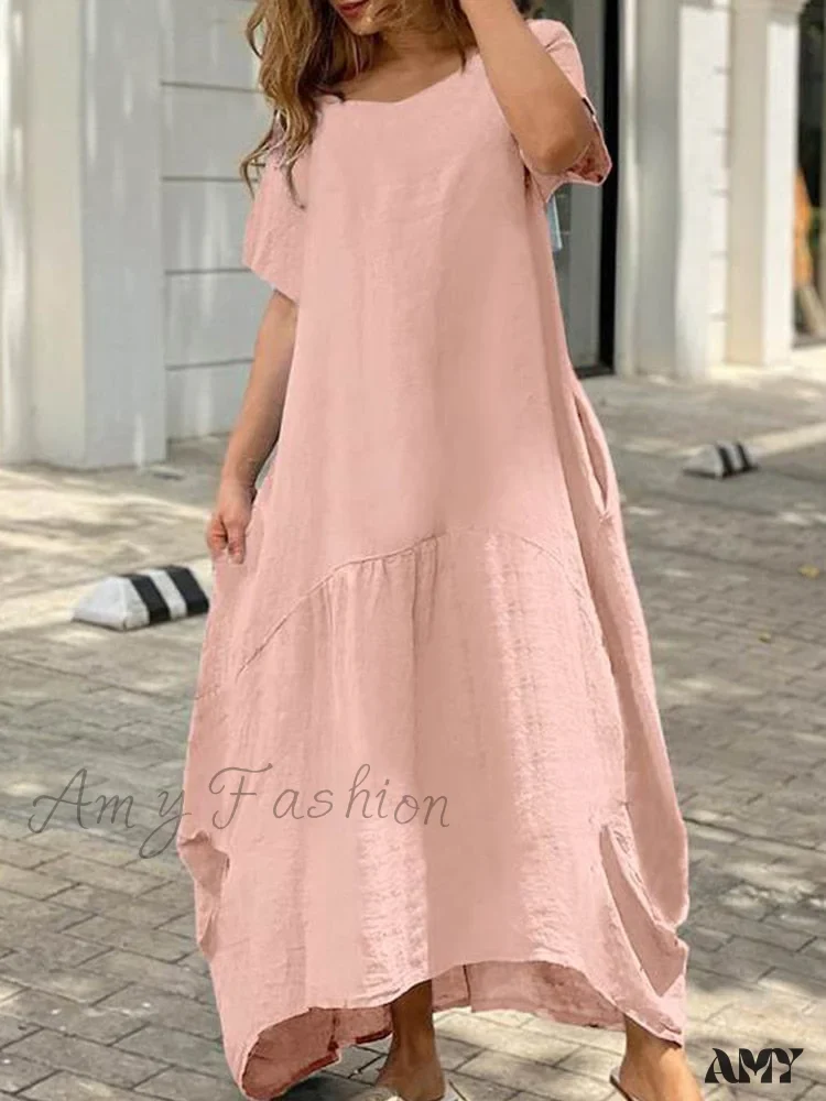 Amy Fashion - Casual O Neck Loose Simple Solid Dresses - Image 4