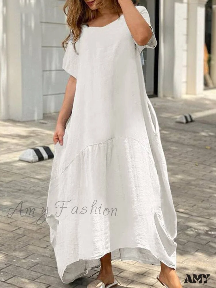 Amy Fashion - Casual O Neck Loose Simple Solid Dresses - Image 5