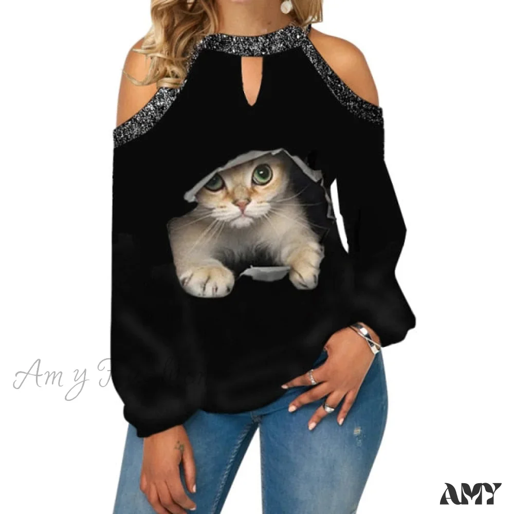 Amy Fashion - Christmas Casual Off Shoulder Printed Cute Top - Image 8