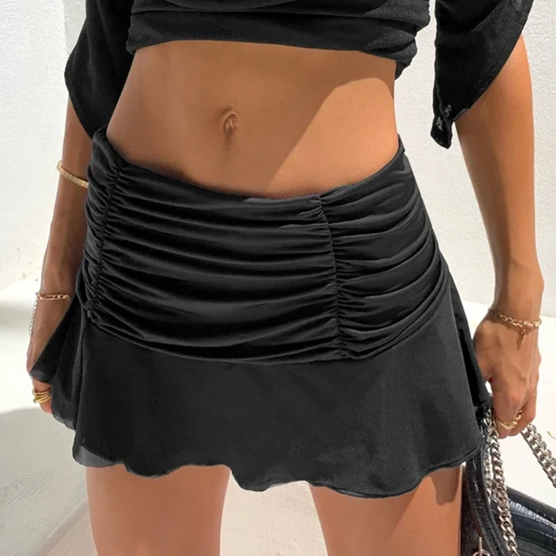 Casual Ruched Pleated Mini Skirt