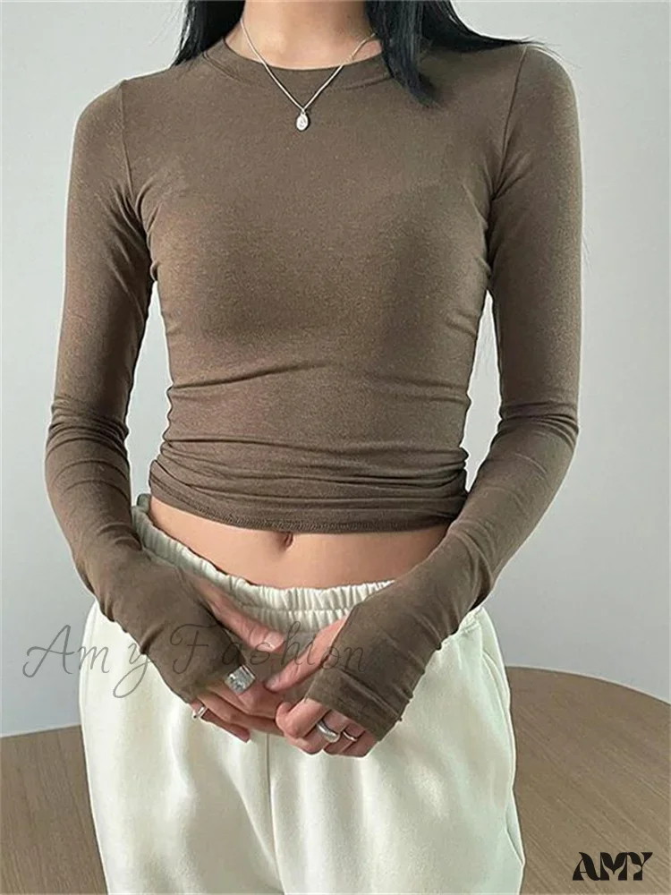 Amy Fashion - Casual Slim Fit Long Sleeve O-Neck Tops Spring Fall T-shirts - Image 3