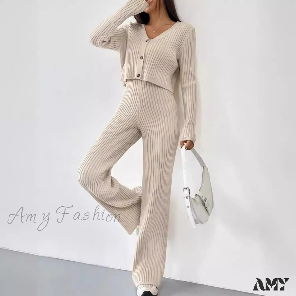 Casual Straight Pants V-Neck Laundry Care Suit - Image 3
