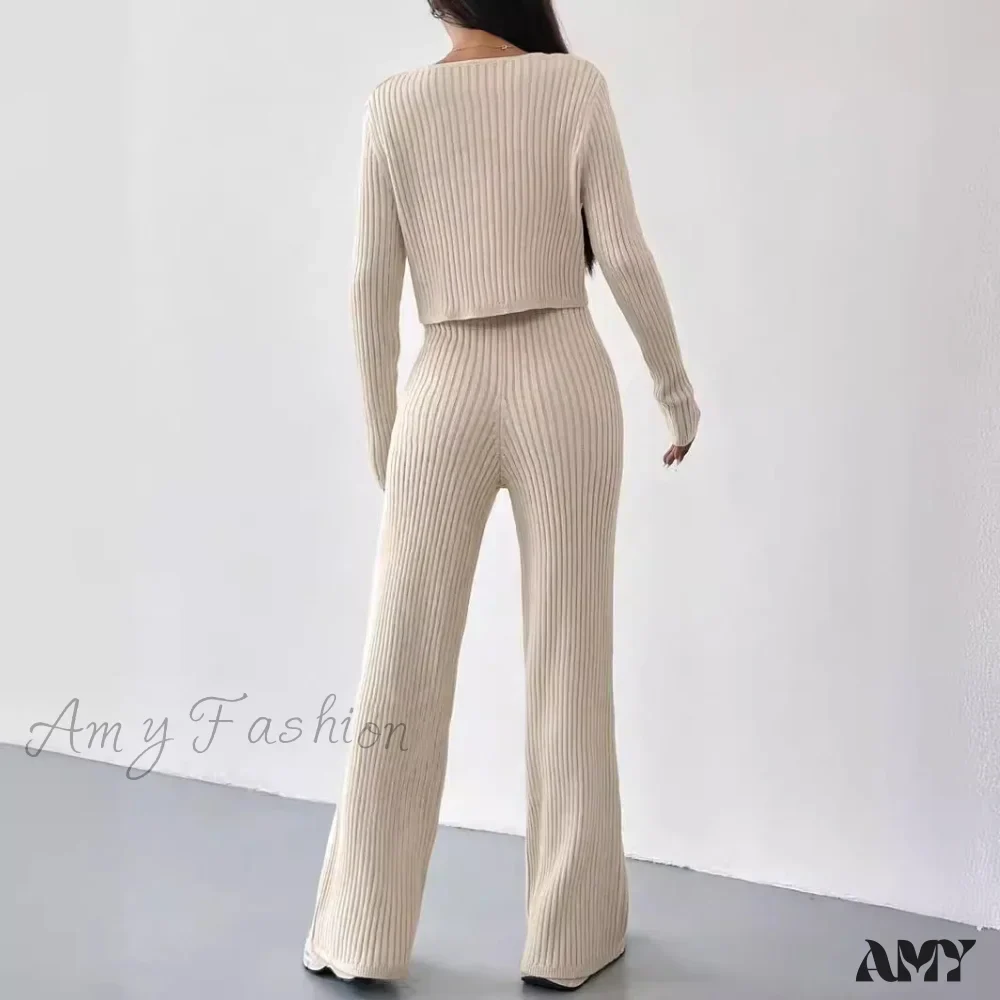 Casual Straight Pants V-Neck Laundry Care Suit - Image 4