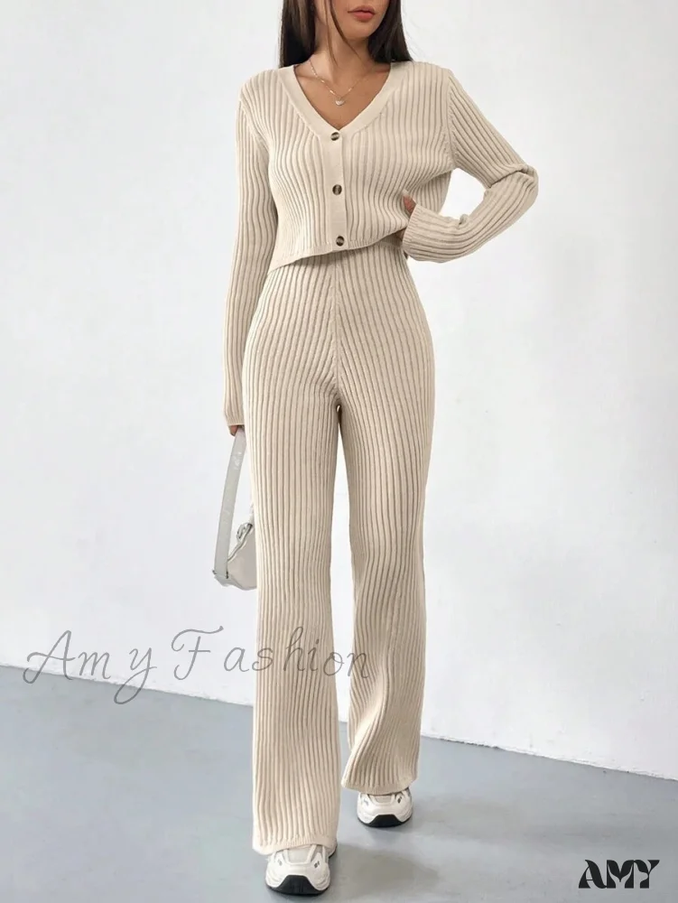 Casual Straight Pants V-Neck Laundry Care Suit - Image 5
