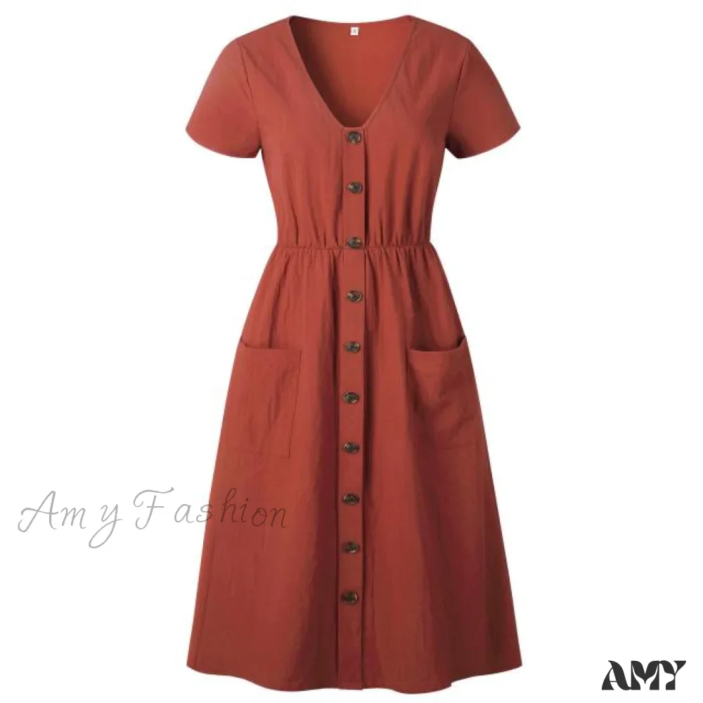 Amy Fashion - Casual V-neck Sleeve A-line Midi Dresses - Image 2