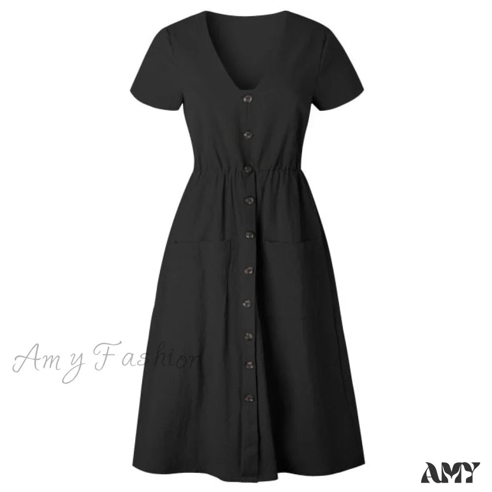 Amy Fashion - Casual V-neck Sleeve A-line Midi Dresses - Image 3