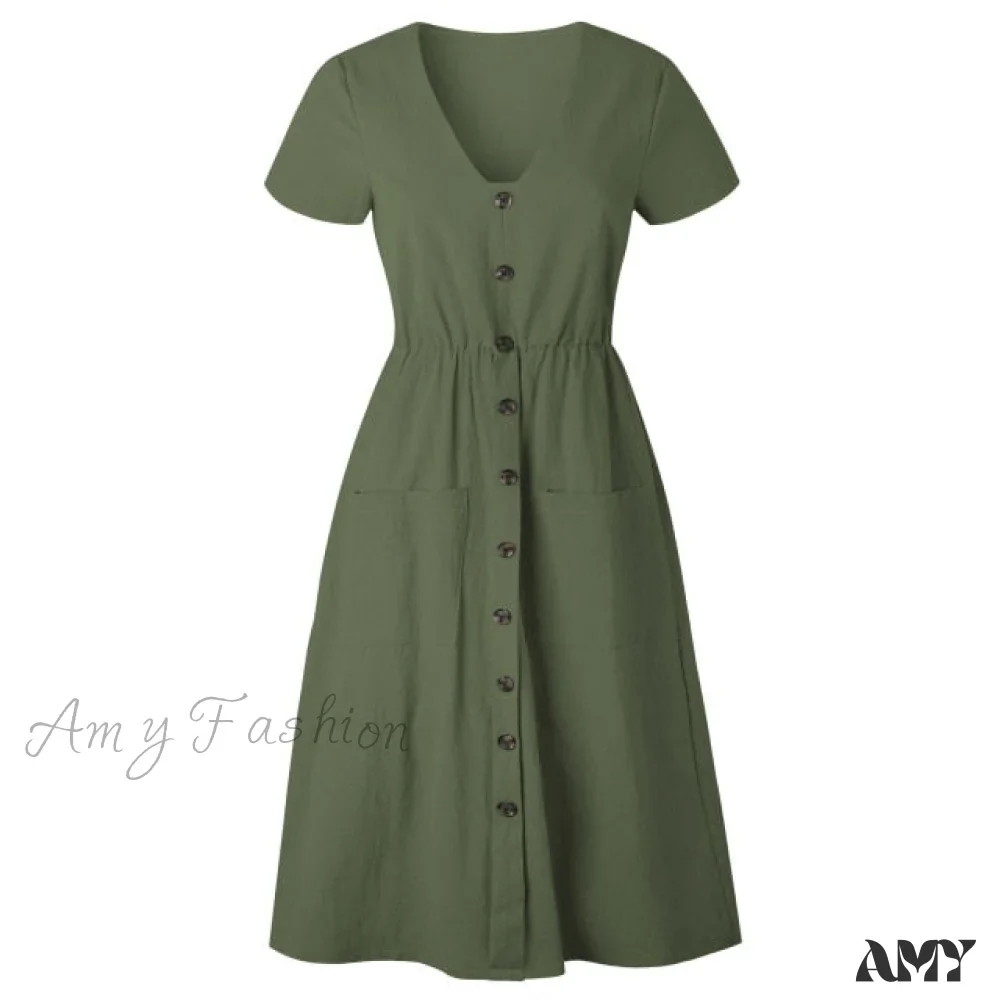 Amy Fashion - Casual V-neck Sleeve A-line Midi Dresses - Image 4