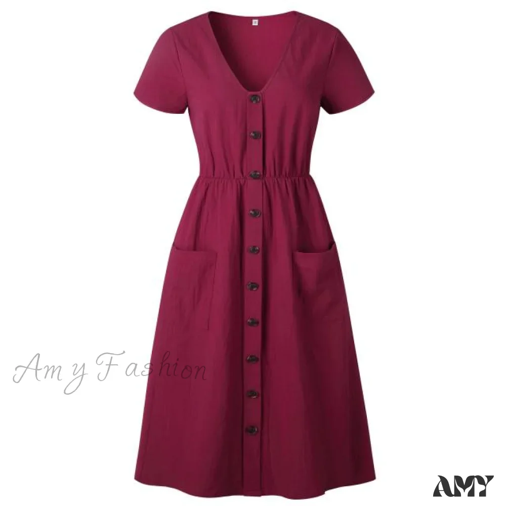 Amy Fashion - Casual V-neck Sleeve A-line Midi Dresses - Image 5