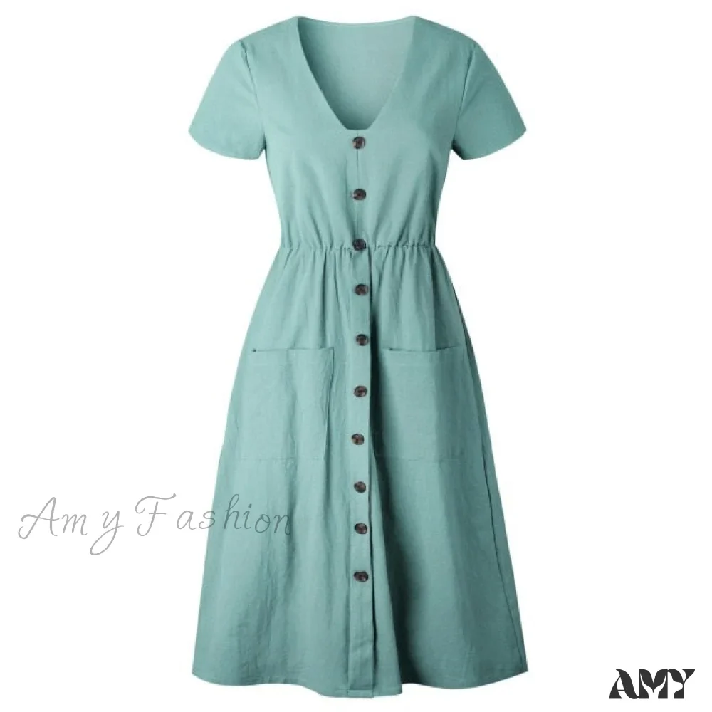 Amy Fashion - Casual V-neck Sleeve A-line Midi Dresses - Image 6