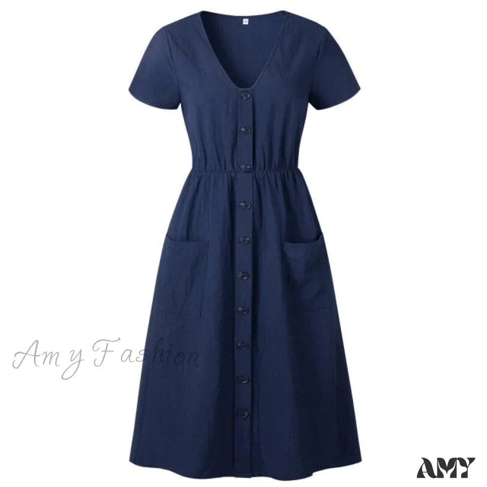 Amy Fashion - Casual V-neck Sleeve A-line Midi Dresses - Image 7
