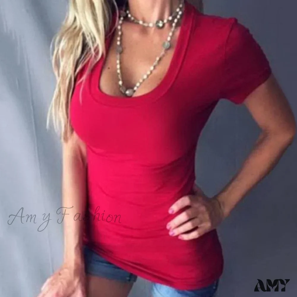Amy Fashion - Casual V-neck Short Sleeve T-shirt - Image 4
