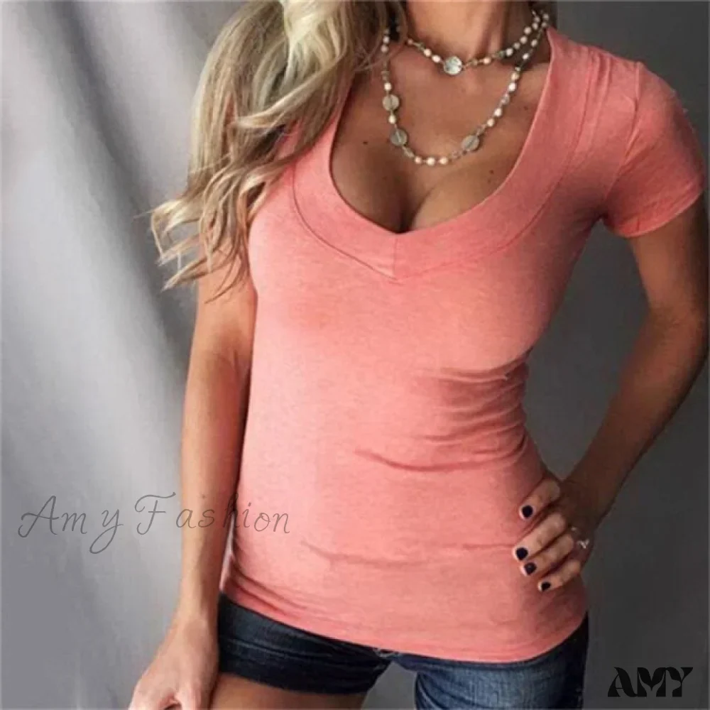 Amy Fashion - Casual V-neck Short Sleeve T-shirt - Image 7