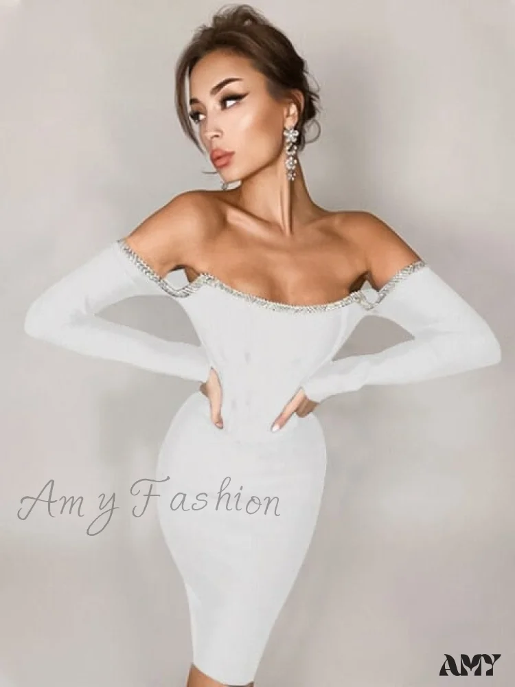 Amy Fashion - Chains Vestidos Party Black Bandage Dress - Image 2