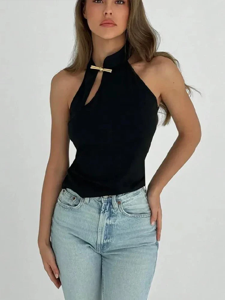Cheongsam Buckle Hollow Crop Top - Image 3