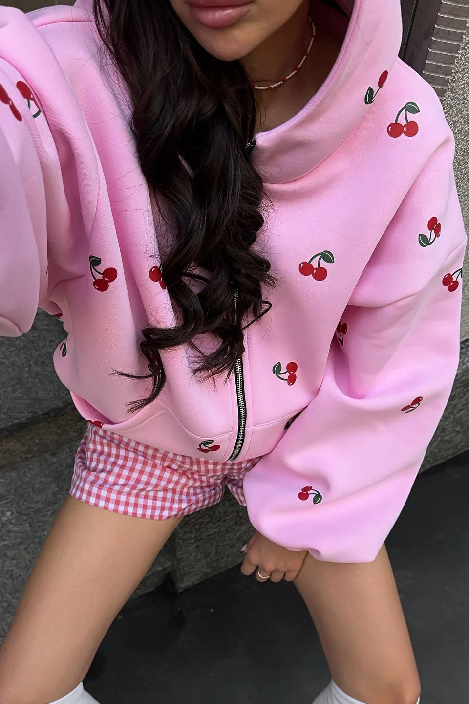 Cherry Print Loose Street Fashion Hoodie - Image 3