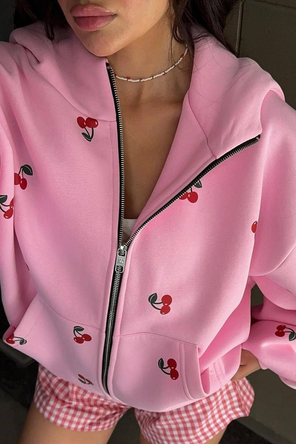 Cherry Print Loose Street Fashion Hoodie - Image 4